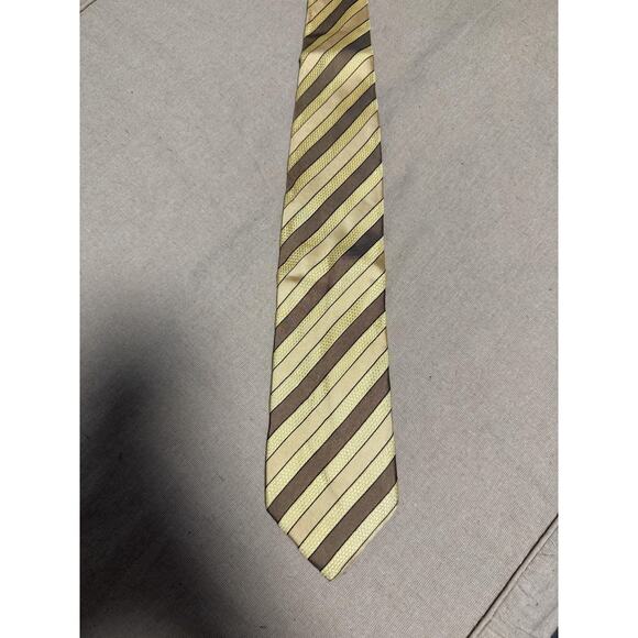 Dolce & Gabbana Tie Mens One Size Brown Gold Striped Woven 100% Silk Made Italy